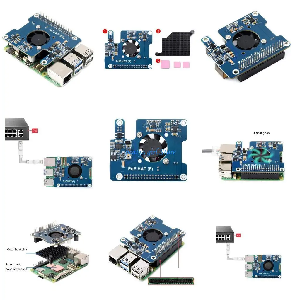 

C7AB Power over Ethernets Expansion Board Cooling Module Onboards Fan for RPI 5