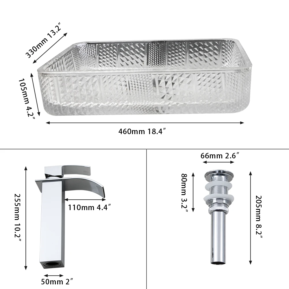 SINLAKU Bathroom Transparent Glass Basin Multiple Combinations Waterfall Outlet Washbasins Faucet Set Hot Cold Mixer Taps