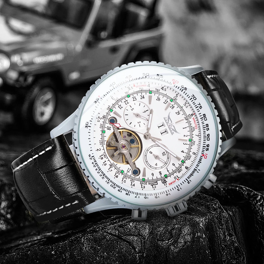 Fashion Tourbillon Mechanical Watch for Men Week Display Leather Steel Band Luxury Brand Business Automatic Mens Watches JARAGAR