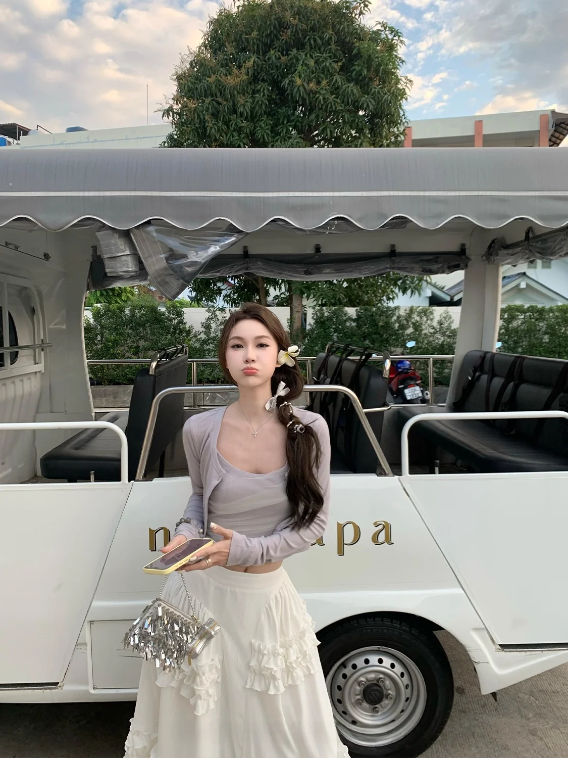 

Ele Spring Knitted Vest Cardigan Two-Piece Set Women's Design Sensation Top Comfortable Fit Long Sve Square Collar