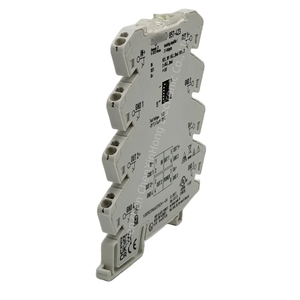 wagos 857-423 isolating amplifier module terminal block connector 2 output 9-10mm 0.39 in 0.08-2.5mm2 awg 28-14 857 423 ISO-AMP