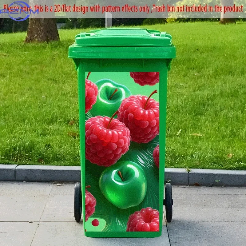 PC 2D Flat Self-Adhesive Trash Can Sticker, Red And Green Fruit Dream Combination Decorative Sticker, Creative Trash Can Decor