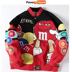 Women Baseball Jacket Men Heavy Industry M&M Letter Embroidery Bomber Jackets Loose Coat Unisex Autumn Winter Motorcycle Outwear