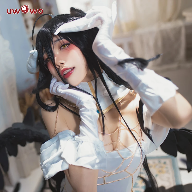 UWOWO-Disfraz de Anime Albedo para mujer, traje de Halloween y Navidad, vestido blanco, Cosplay de Albedoo