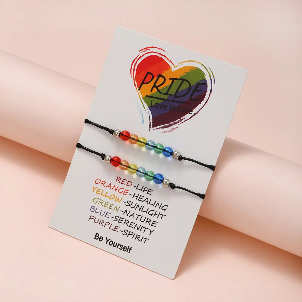 2pcs/set Handmade Rainbow Love Yinyang Bracelet Women Men Charm Couple Lovers Friends Jewelry image 5