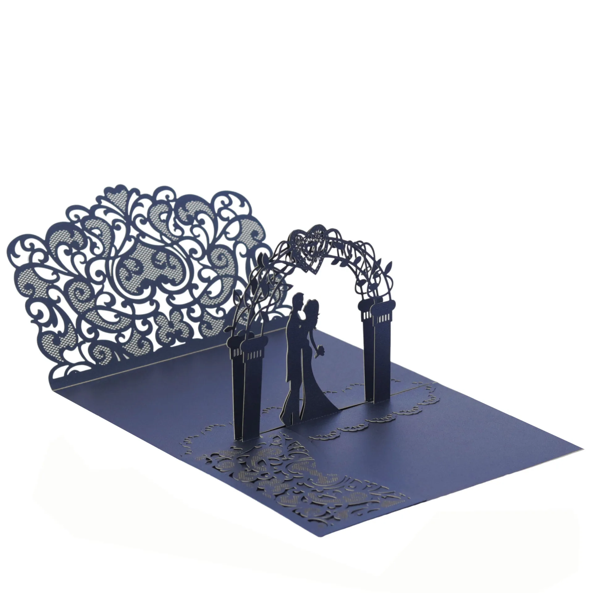 100/50 قطعة ثلاثية الأبعاد غطاء بطاقة دعوة الزفاف الأزواج المنبثقة الزفاف الليزر القلب حفلة خطوبة الثلاثي للطي دعوات قذيفة #5