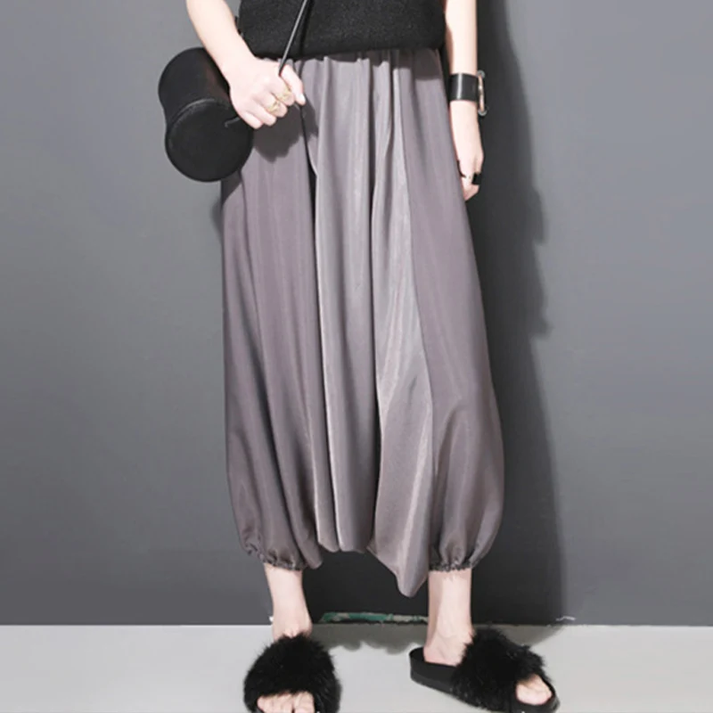 

Krismile женские минималистичные широкие брюки с фонариками 2026, свободные осенние повседневные офисные брюки с эластичной резинкой на талии для городских женщин