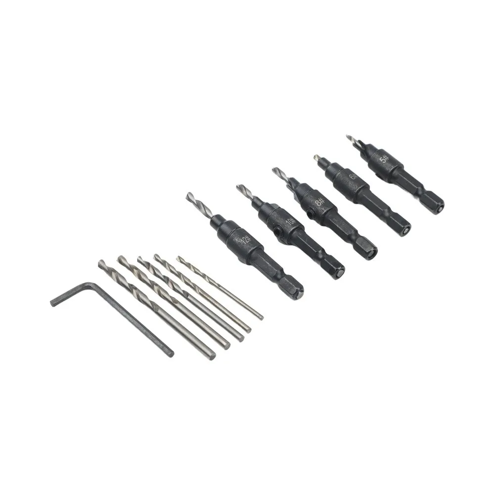 Countersink Drill Bit Set for Wood 6 Piece with 5 HSS Replaceable Bits 82 Degree Angle for Accurate Hole Depth