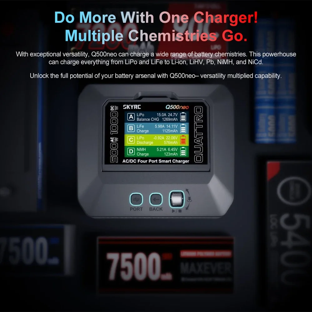 SKYRC Q500neo Vierkanaliges RC-Akkuladegerät AC 500W DC 1000W Intelligenter Balancerentlader für 1-6S LiPo LiHV FPV Racing Drohne – Detail 9