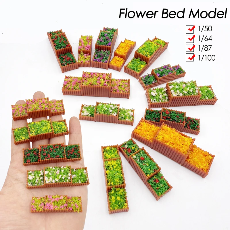 5pcs 1/64/50 Scale Simulation Flower Bed Model Miniature Green Belt Model DecoraTrain Railway Sand Table Landscaping Material