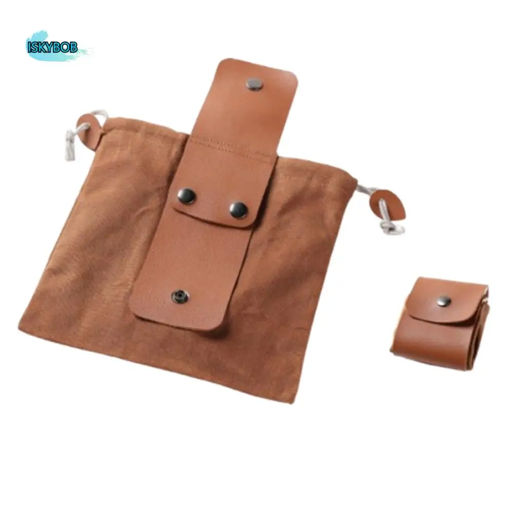 กระเป๋าเก็บของผ้าแคนวาสพับได้ หนัง PU กันน้ำ กระเป๋าใส่ของทำสวน สายรัดแบบหัวเข็มขัด ปิดด้วยเชือกผูก กระเป๋าคาดเอวใส่เครื่องมือ