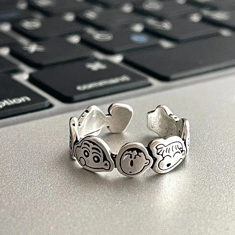 

Crayon Shin-chan Stainless Steel Decorations for Men and Women Wedding Model Waterproof Silver Finger Classic Accessories Gifts