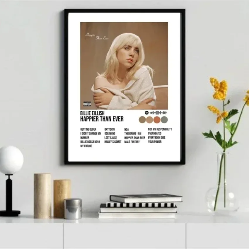 Happier Than Ever Canvas Print Poster, Rap Music Album Cover Painting, Famous Rapper Hip Hop Rock Wall Art for Room Decor