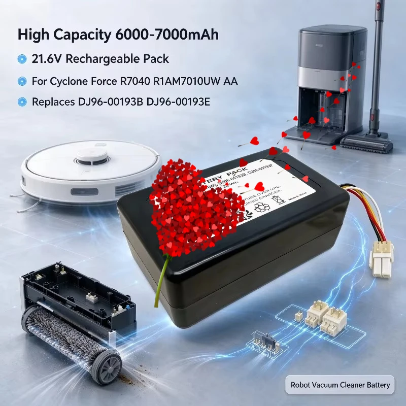 21.6V 6000-7000mAh Robot Vacuum Battery for Samsung PowerBot Cyclone Force R7040 R1AM7010UW AA, Replaces DJ96-00193B DJ96-00193E