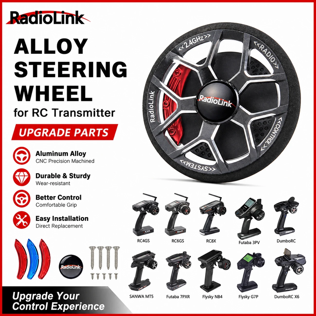 Radiolink RC Transmitter Alloy Steering Wheel Metal Handwheel for RC8X RC6GS RC4GS Sanwa Futaba Flysky DumboRC Upgrade Parts