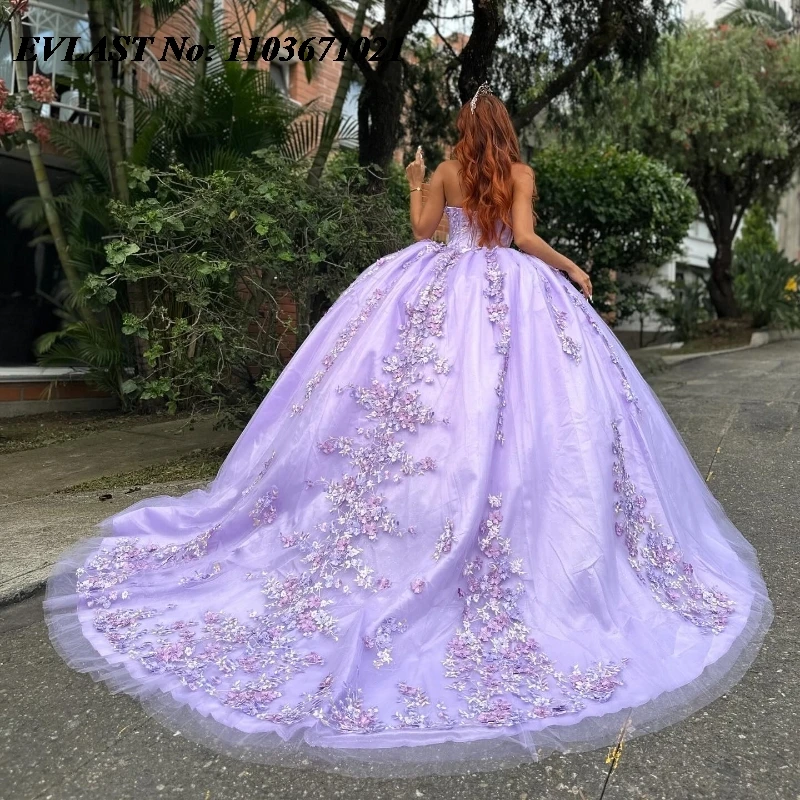 إيفلاست-المكسيكي لافندر Quinceanera اللباس ، ثوب الكرة ، الدانتيل زين ، الديكور مشد الكريستال ، الحلو 16 ، XV Anos SQ342