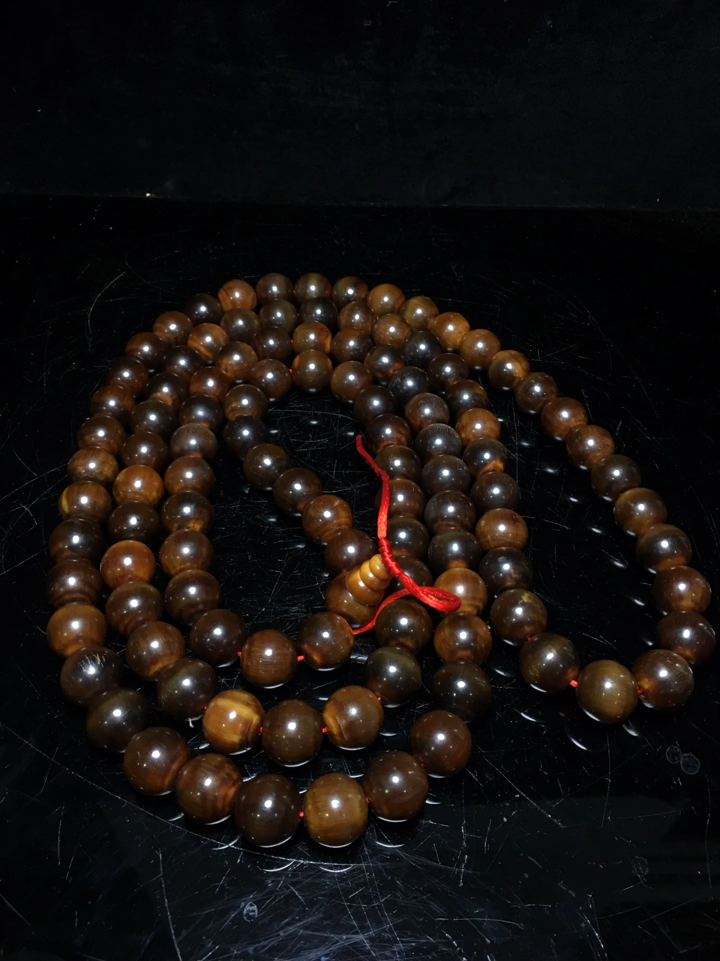 

39"Tibetan Temple Collection Old Natural Cowhorn Ox Horn 108 Buddha Beads Necklace Pendant Amulet Dharma Town house Exorcism