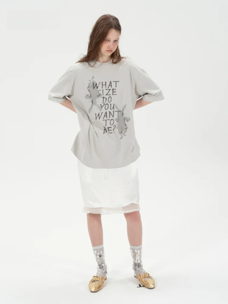 

Loose Comfortable Rabbit Print ort Sve T-irt Versatile M per Lyn Top for Women Commute Sle Cotton Polyester Blend...