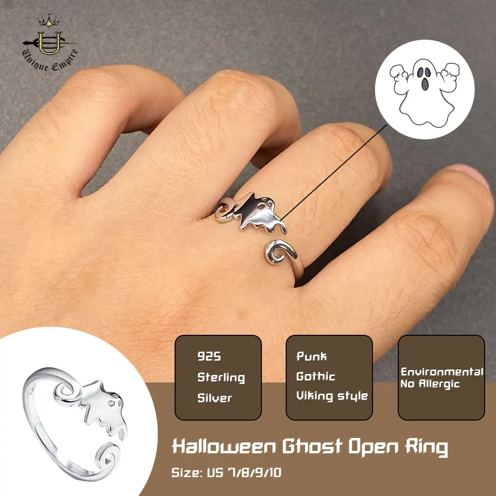 Halloween Cute Ghost Open Ring Holiday Creative Party For Man Woman Band Gothic Jewelry Gifts