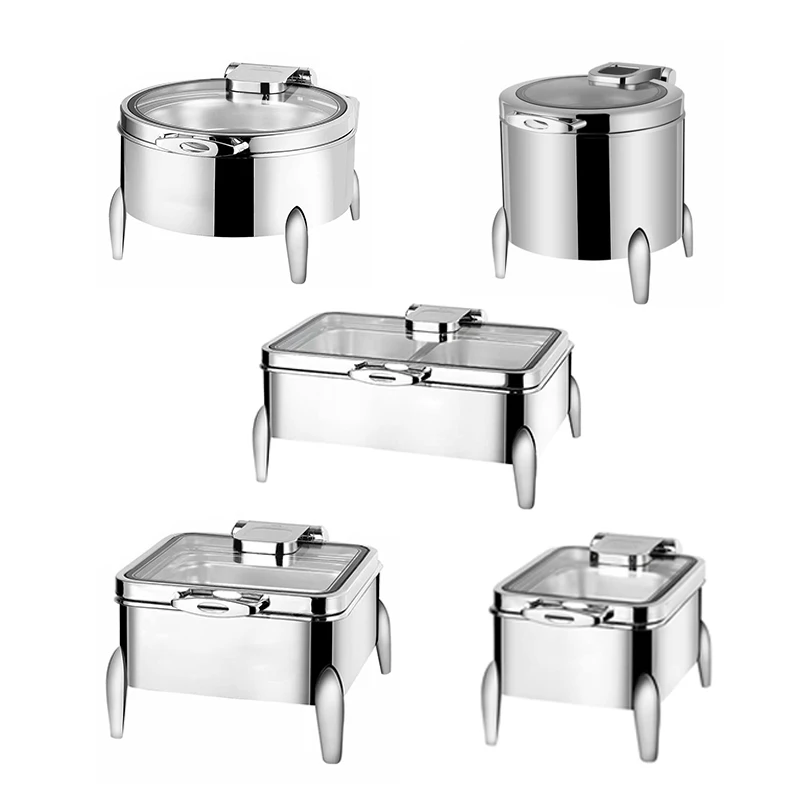 Square SUS304 Stainless Steel 9L/6L Hot Air Blower Chafing Dishes Counter Top Food Warmer Buffet Food Container Visible Glass