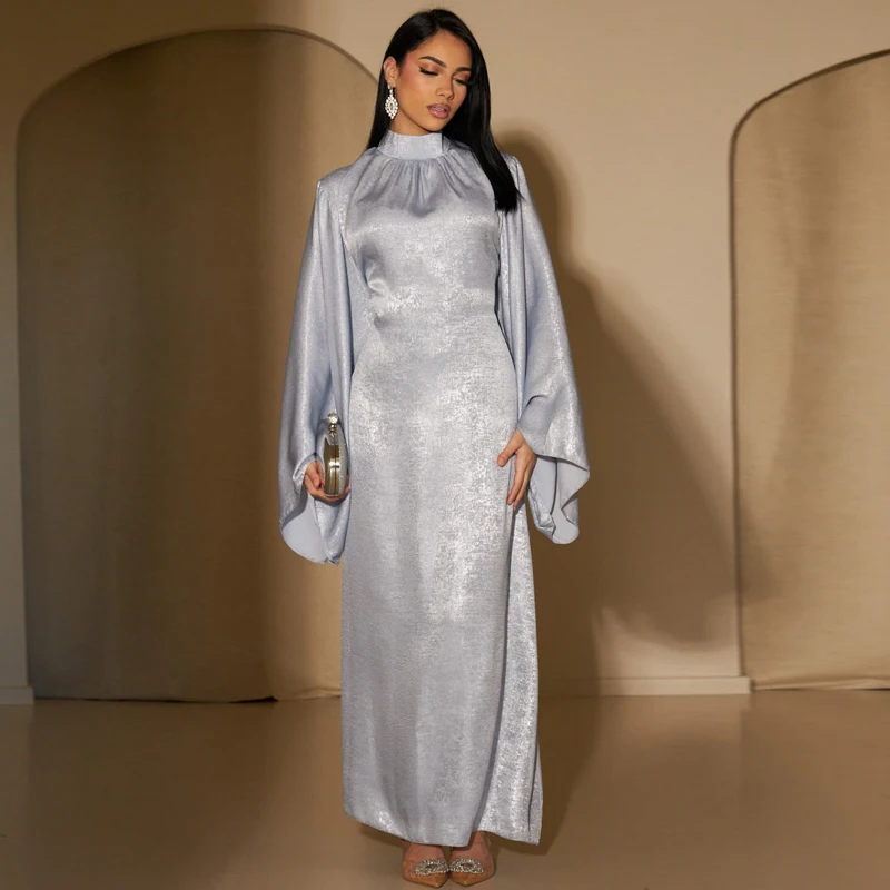 Nowe ramadanowe rękaw typu Pagoda satynowe Abaya dubajskie luksusowe Islam muzułmańskie sukienki Kaftan Kebaya Abayas damska suknia Musulmane Femme