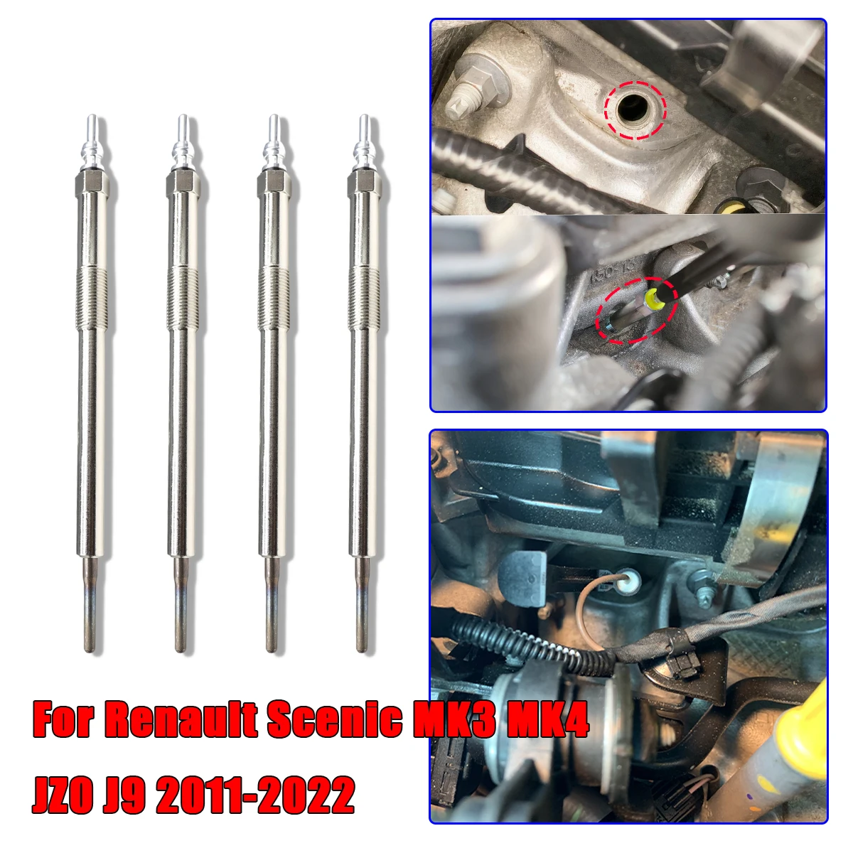 

4PCS Diesel Heater Nickel Plating Glow Plugs 4.5V 11065-1749R 110650819R For Renault Scenic MK3 MK4 JZ0 J9 2011-2022 1.6 dCi