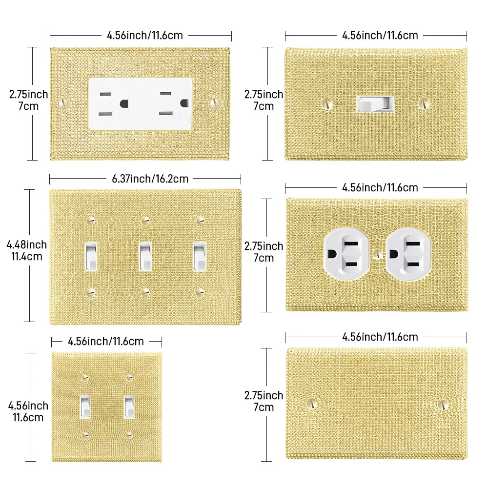 1 wall panel light switch cover, various styles, gold diamond, wall panel light switch socket cover, sturdy and durable
