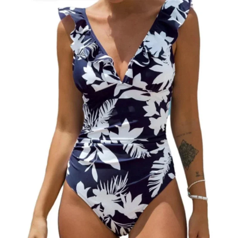 Traje de baño sexy para mujer Traje de baño de una pieza Traje de baño sólido con cuello en V profundo Traje de baño de verano Ropa de playa Body