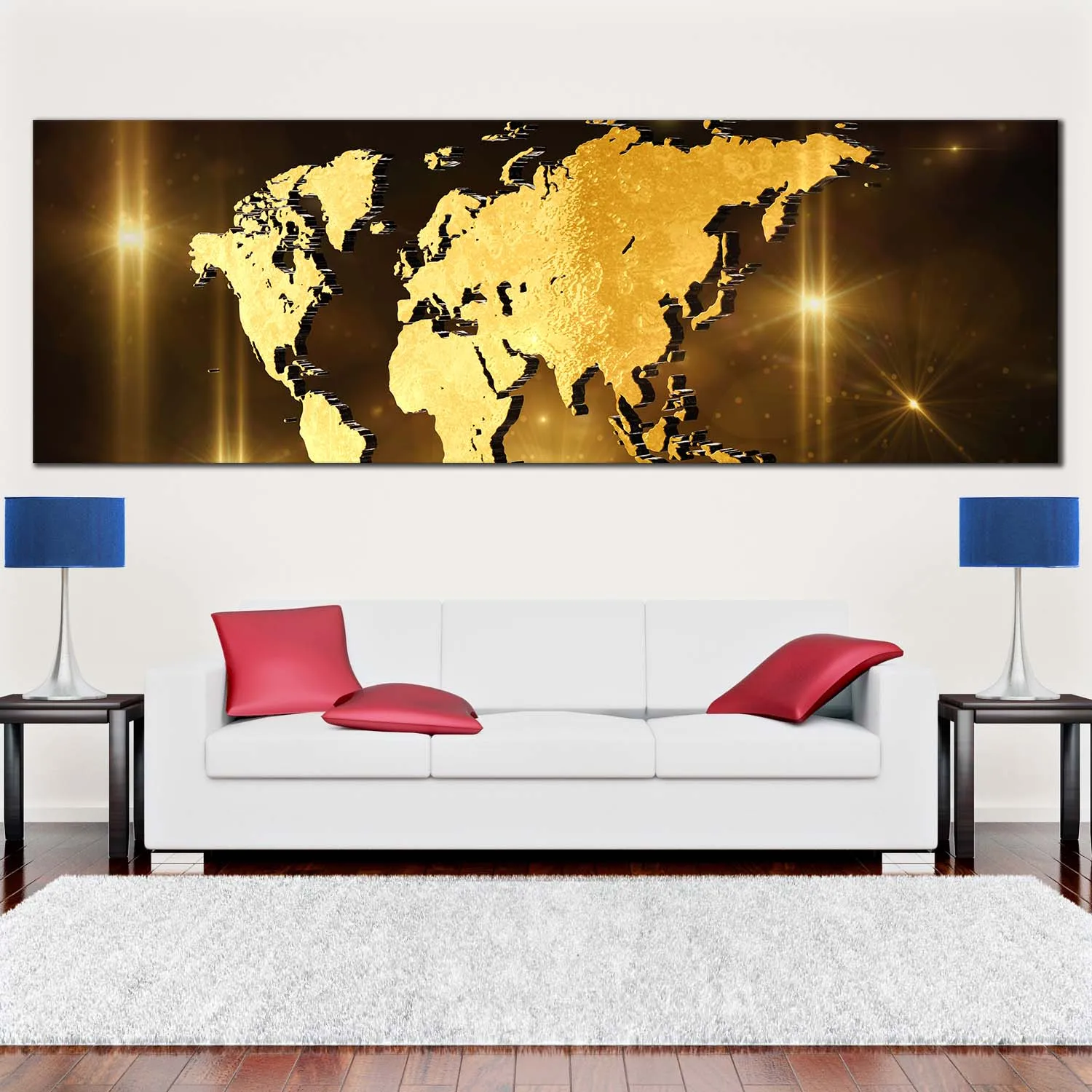 Abstract Yellow Golden World Map Digital Canvas Painting Posters and Prints Wall Art Pictures Living Room Home Decor No Frame