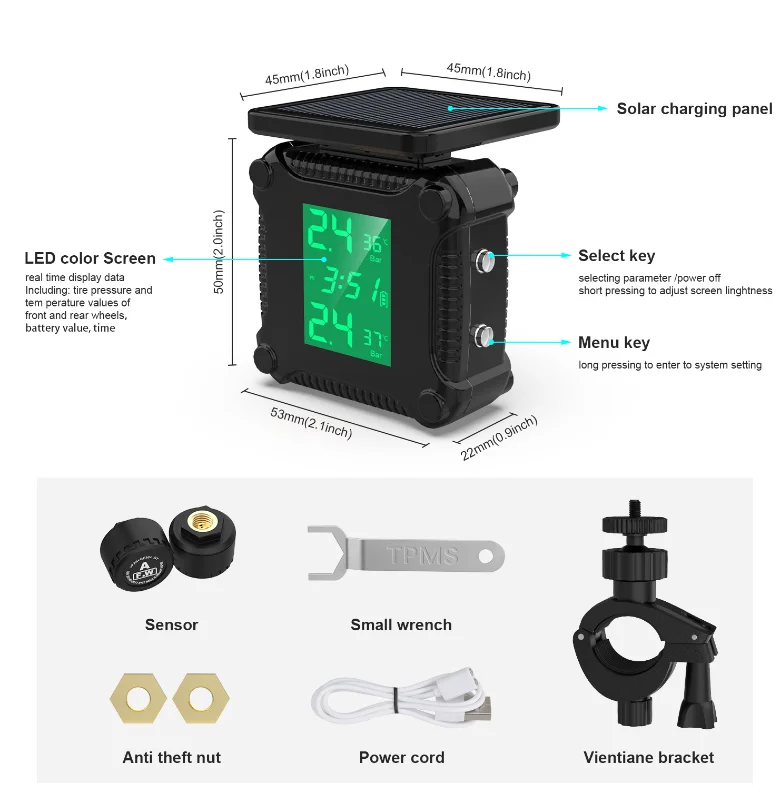 

High-Quality Motorcycle Tire Pressure Monitor Electric Tire Pressure 2 Tire Pressure Detector