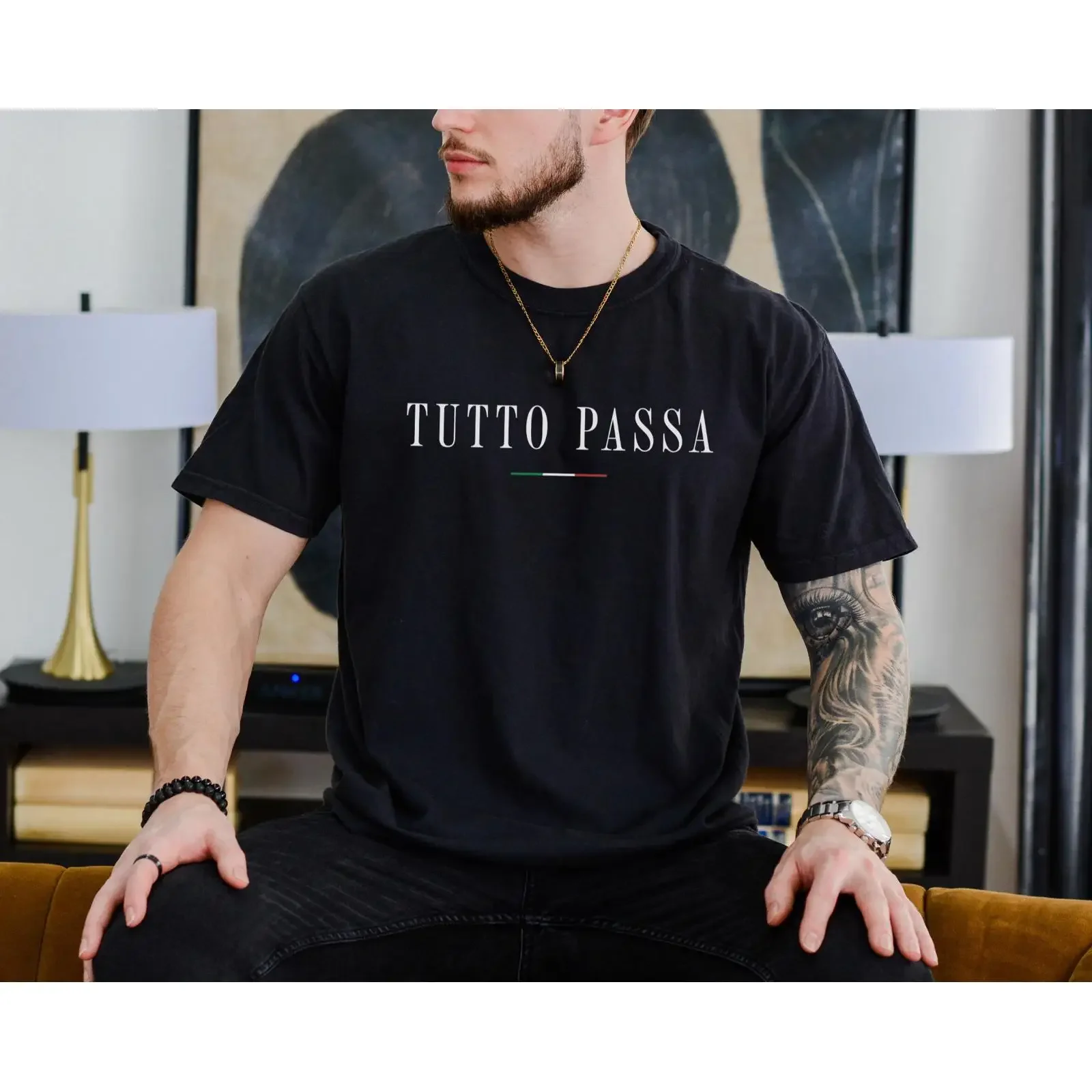 Tutto Passa This Too Shall Pass Italian Flag T Shirt Men's Casual  s for Him vintage Washed Soft Slightly Breathable Versatile