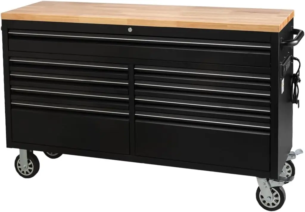 

61-Inch Mobile Tool Chest with 9 Drawers, Lockable Rolling Cabinet for Garage Workshops, Black