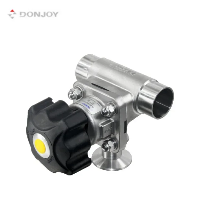 sanitary stainless steel 3 way zero dead leg  T type diaphragm valve with zero static  hygienic for pharmaceutical and food