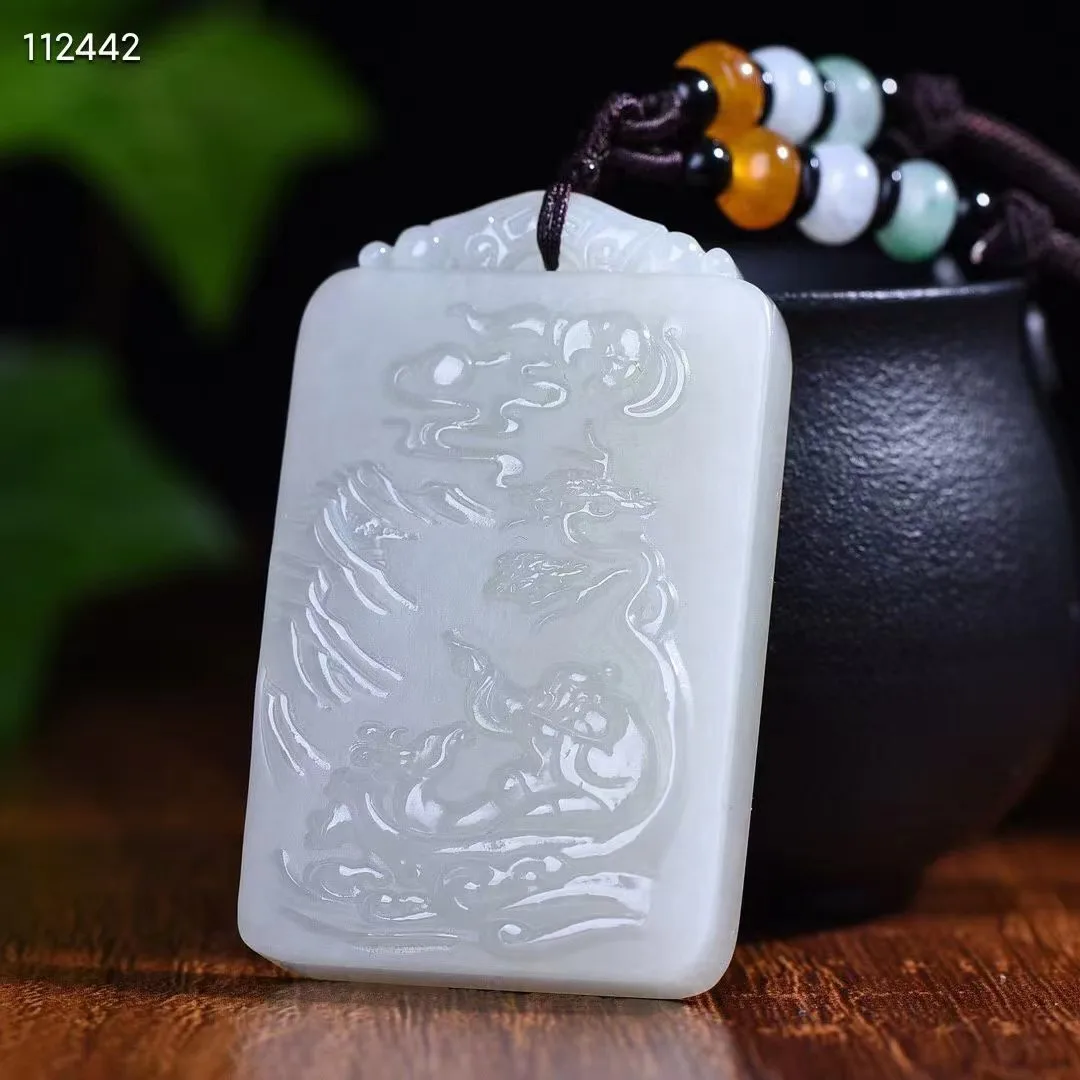 Natural 100% real white hetian jade carve good fortune jade pendant longevity necklace jewellery for men women gifts luck