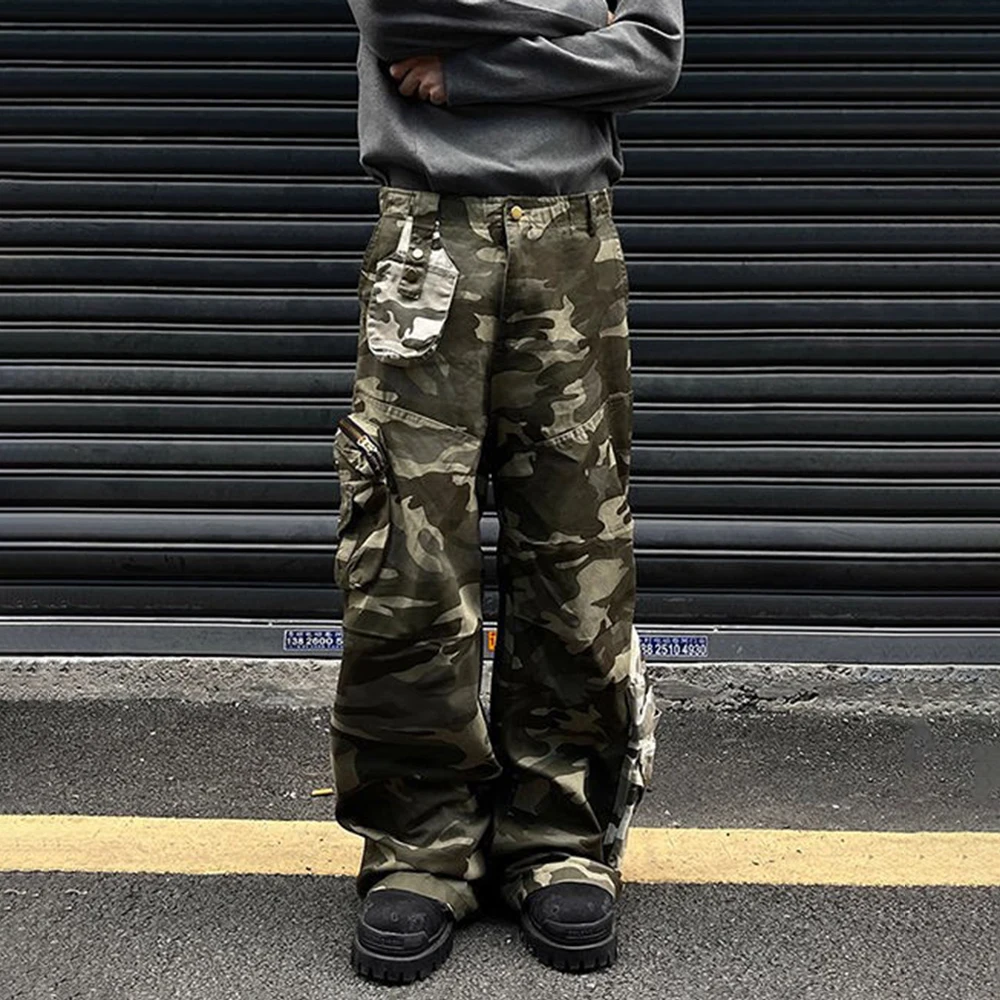 American Street Three-Dimensional Pocket Straight Overalls For Men 2025 Spring Autumn Fashion Trend Loose Casual Flared Pants