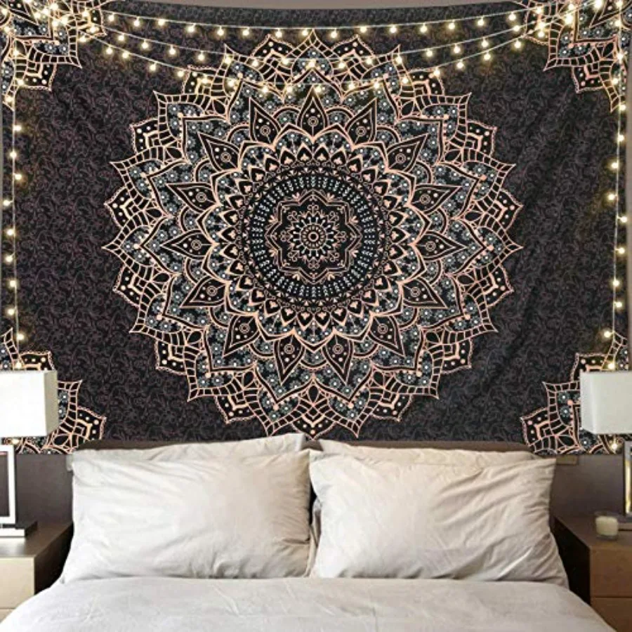 Black Mandala Tapestry Wall Hanging Psychedelic Wall Tapestry Aesthetic Indian Hippie Decor Bohemian Art Boho Home Decoration f