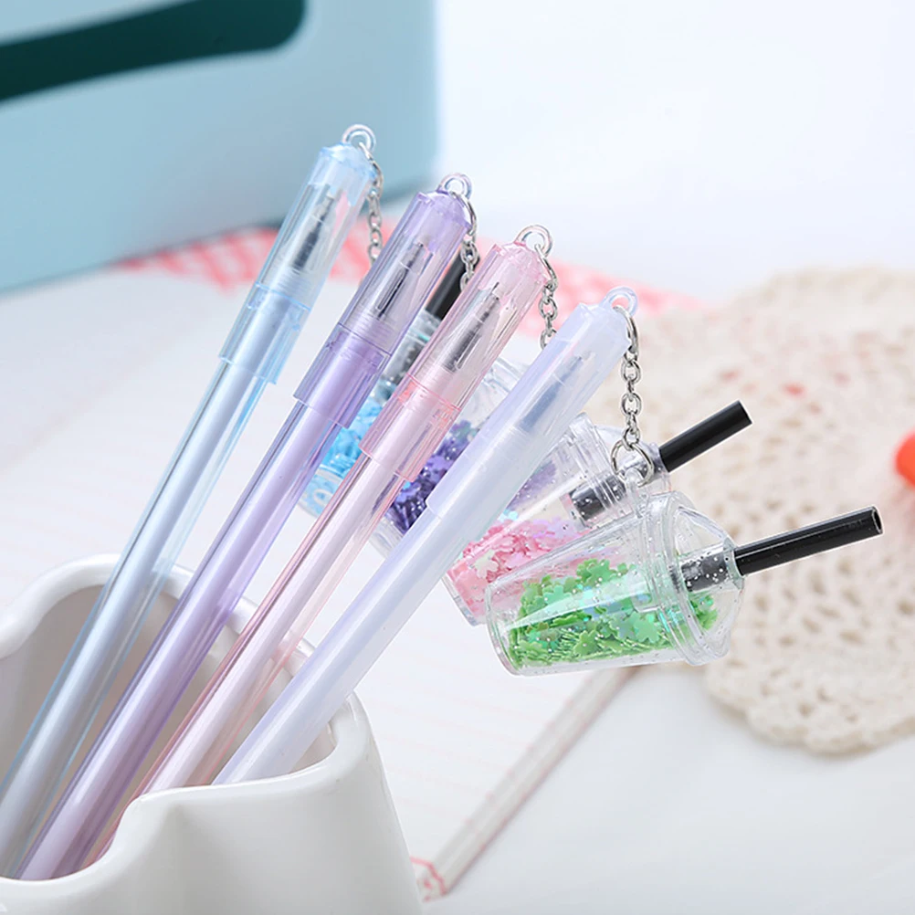 

10pcs Glitter Pendant Gel Pens Milk Tea Cup Design Smooth Writing For School Office Journaling Coloring Roller Pen Student Gift