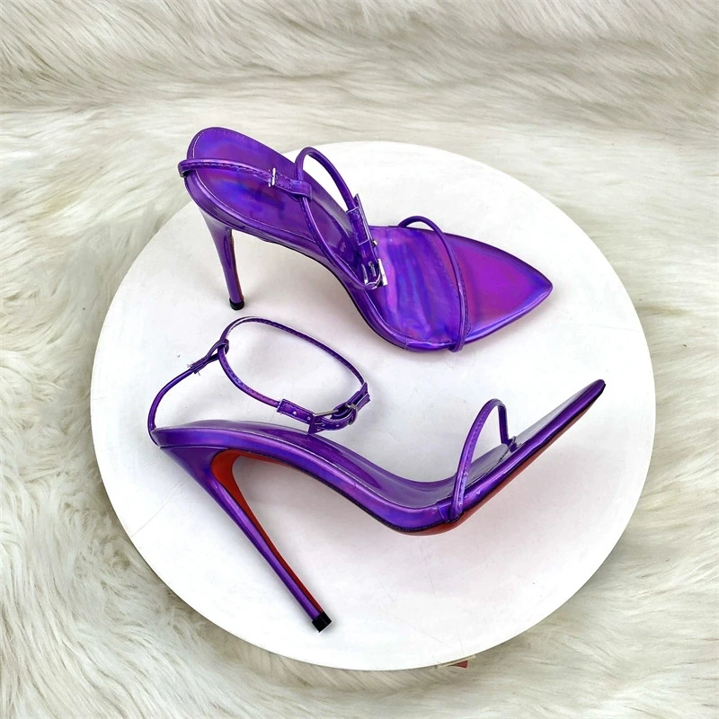 Large size 46 high heels for women in the 2025 season, new metal strap pointed thin follow-up shoes, transparent high heels