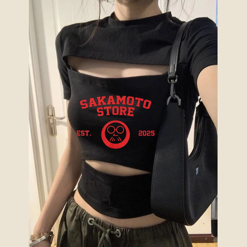 Sakamoto Days cropped top female 2000s party meme anime japan tshirt goth anime meme gyaru party