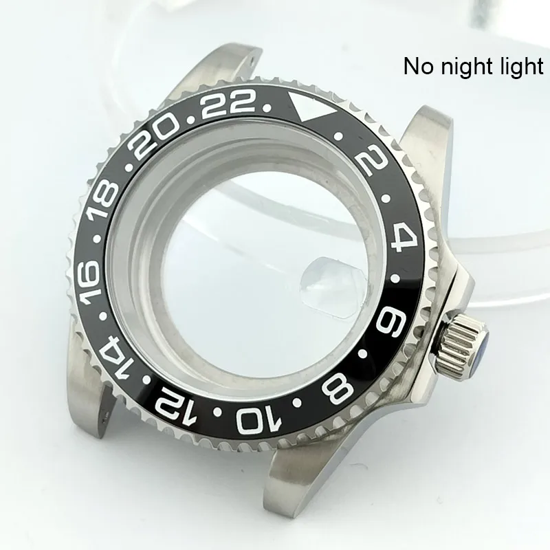 

GMT 40MM Bidirectional rotation sapphire glass watch case fit NH34/35/36 movement fit 28.5-29mm dial accessories parts 5Ba