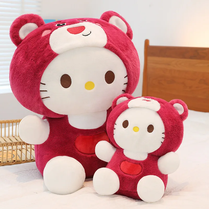 Sanrio Plush Stuffed Cute Strawberry Bear HelloKitty Children\'s Large Doll Holiday Gift Christmas Doll Kawaii Room Decoration