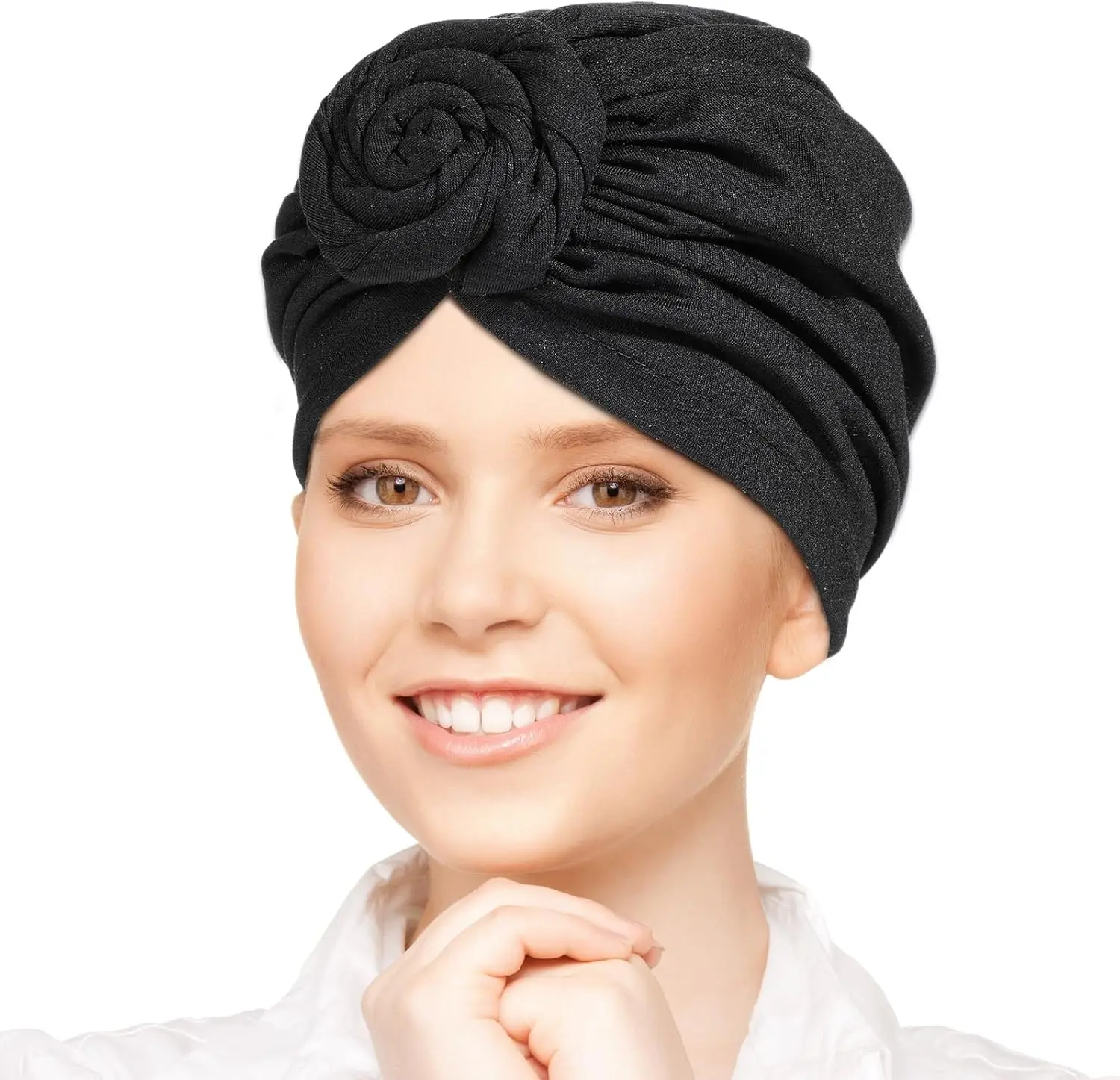 Soft Turbans for Women,Tied Bonnet Turban Knot Beanie Cap Headwrap Hat,Sleep Hat  Turban Cap Chemo Headwrap for Women Girl Black