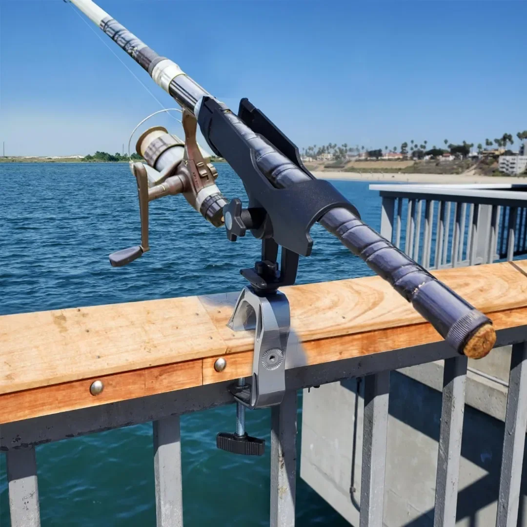 Adjustable Boat Fishing Rod Holder, Clamp-On Design for Yacht Rail, Sturdy Mount Bracket Fits Most Fishing Poles