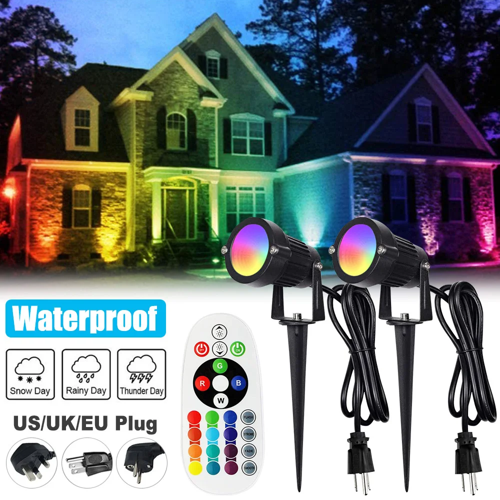 6W Garden LED Lawn Light RGB Color Changing Outdoor Landscape Spike Lamp Waterproof Remote Spot Lights Exterior Decor 100-240V