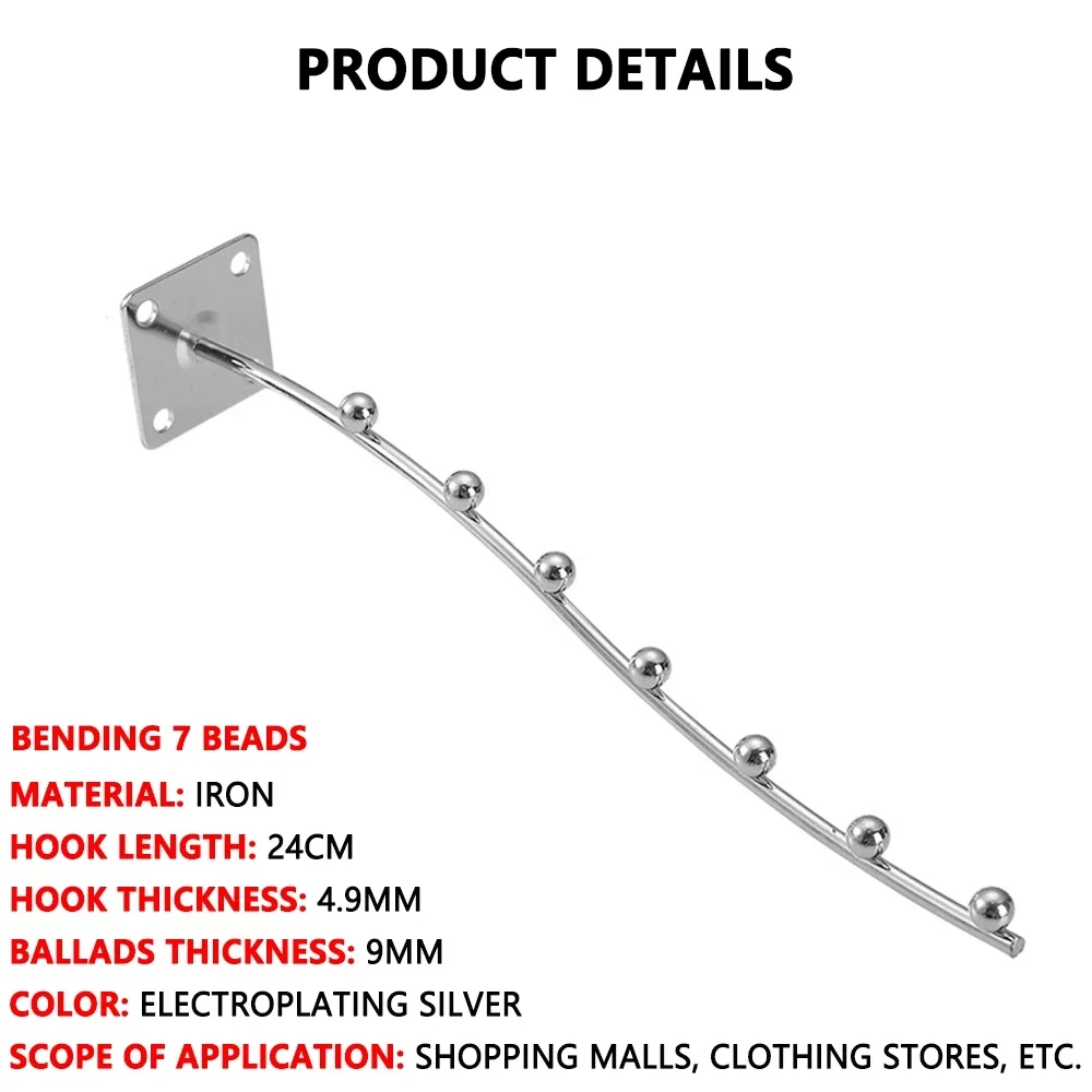 1Pc Square Tube With Bead Hook Supermarket Metal Hook Dormitory Bedside Hanging Clothes Artifact With 7 Hooks Home Accessories