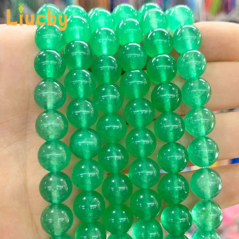 Natural Chinese Jades Bead Natural Green Chalcedony Stone Round Beads For Jewelry Making DIY Bracelets Necklace 4/6/8/10/12/14MM