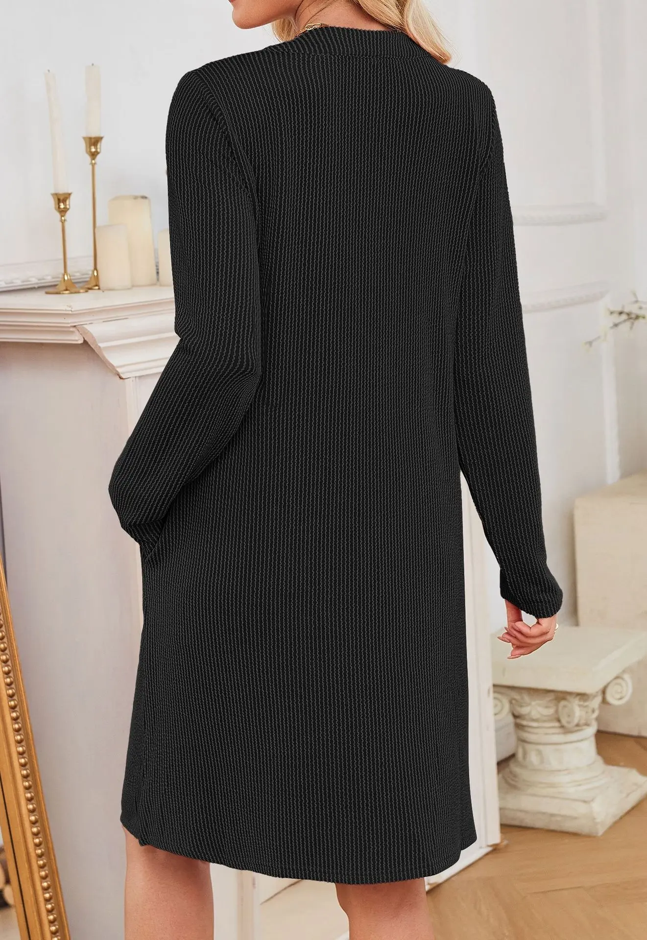 Robe ample à manches longues et col en v, avec poches, décontractée, nouvelle collection automne/hiver 2025