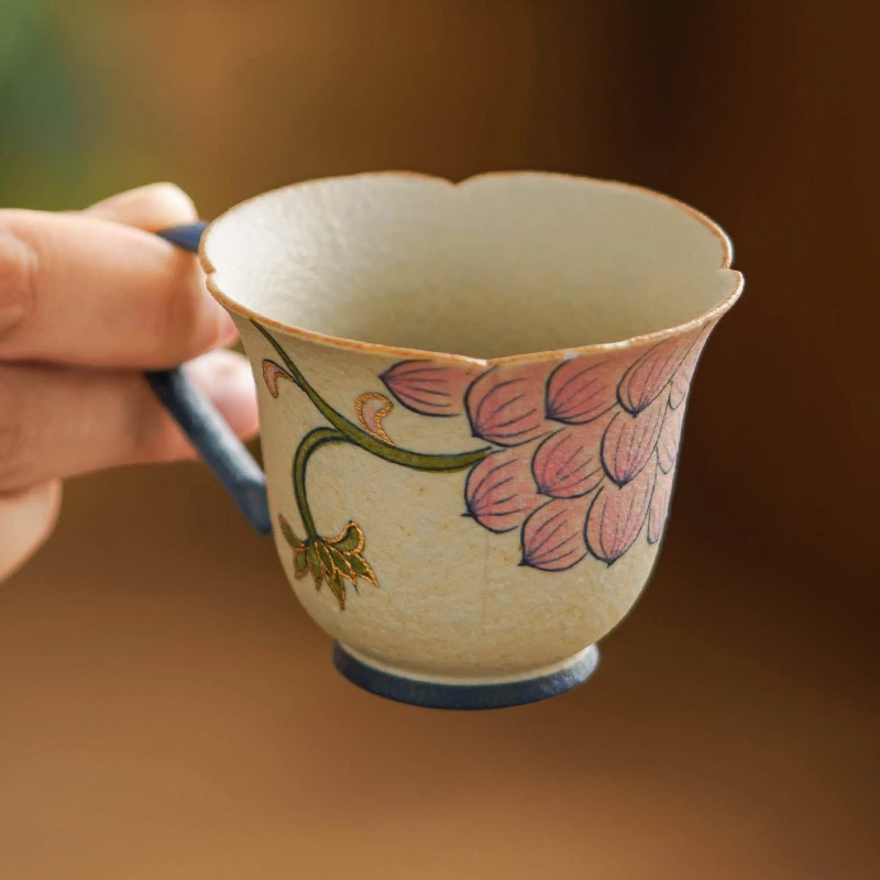 

Высококачественная кофейная чашка Cerc с цветком лотоса, изысканная китайская чашка для теробеденного чая, чашка для латте, чашка для чая, ручная роспись, декор