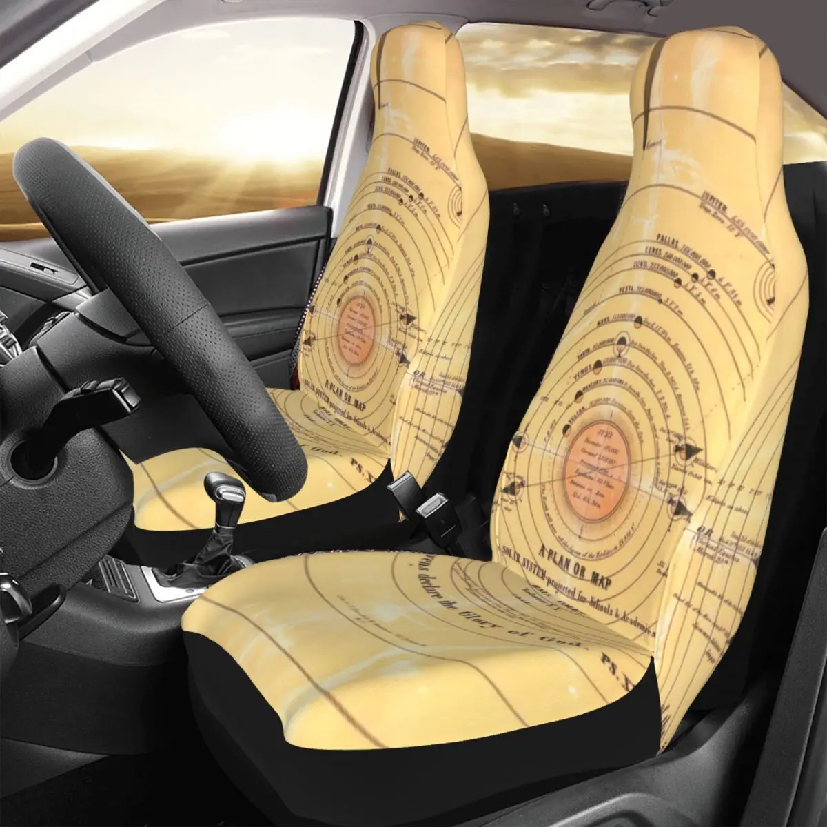 

Vintage Solar System Car Seat Cover Custom Printing Universal Front Protector Accessories Cushion Set