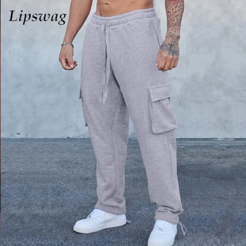 

Stylish Men's Solid Color Straight Trousers Streetwear Spring Autumn Vintage Mens Cargo Pants Trendy Mutli Pocket Loose Pants
